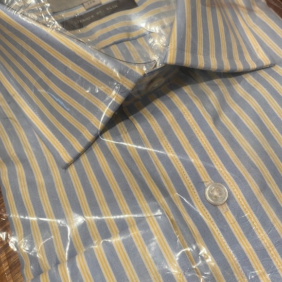 NWT Harvie & Hudson Yellow/Blue Stripe Slim Fit Button Down - Picture 9 of 12